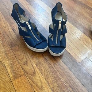 Michael Kors canvas wedges navy blue